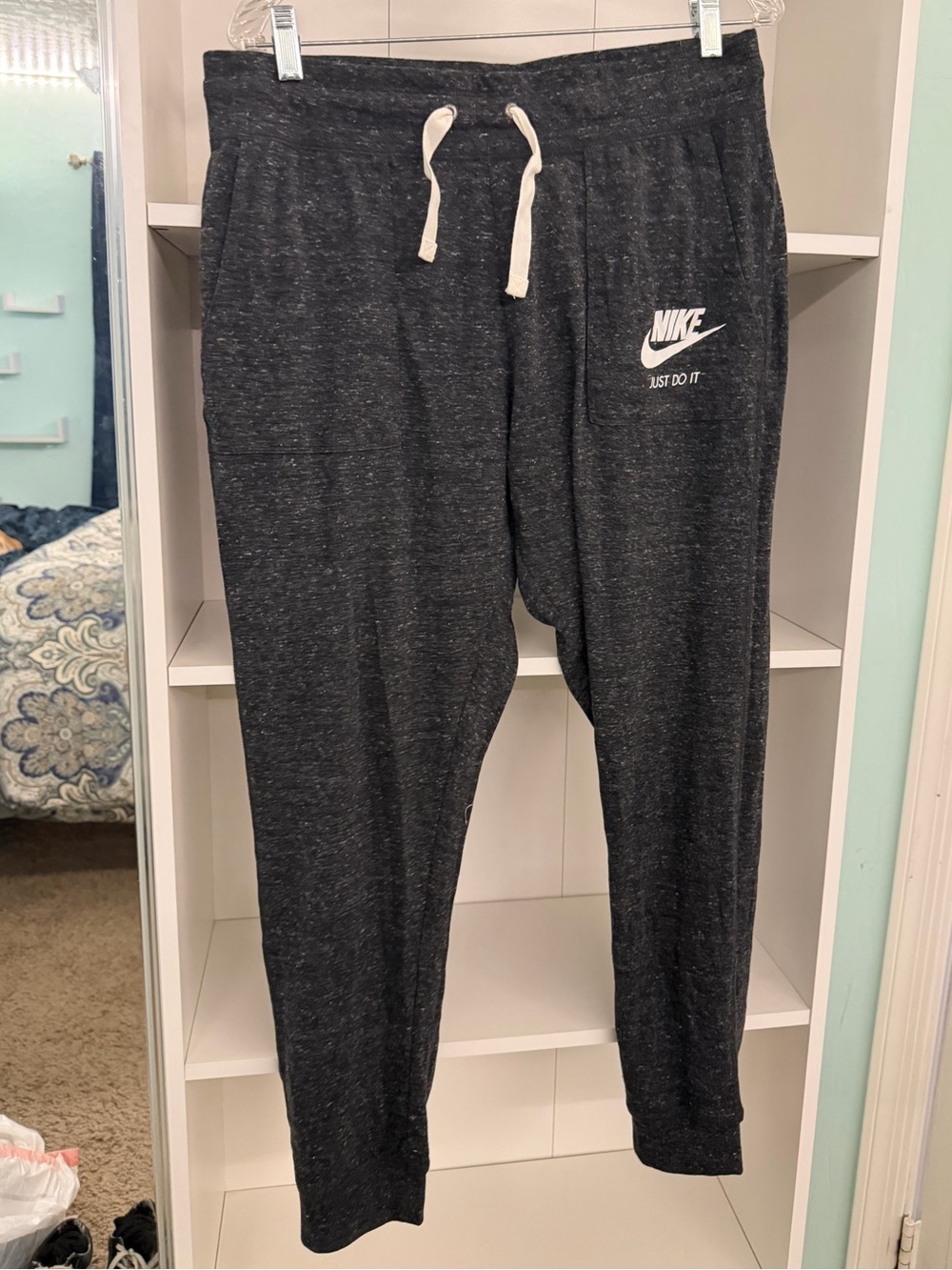 Nike Kids Dark Heather Gray Jogger Sweatpants with White Logo